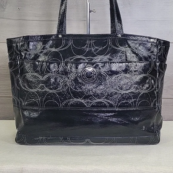 Coach Signature Black Patent Leather Tote Diaper Bag  F19256 - Picture 2 of 15